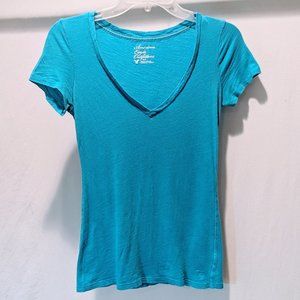 American Eagle Blue V-Neck T-Shirt Sz SM